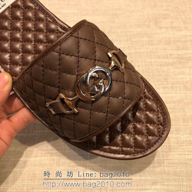 GUCCI男鞋 古馳專櫃原版拖鞋 小牛皮雙G壓花格紋 Gucci爆款男士拖鞋  hdnx1273